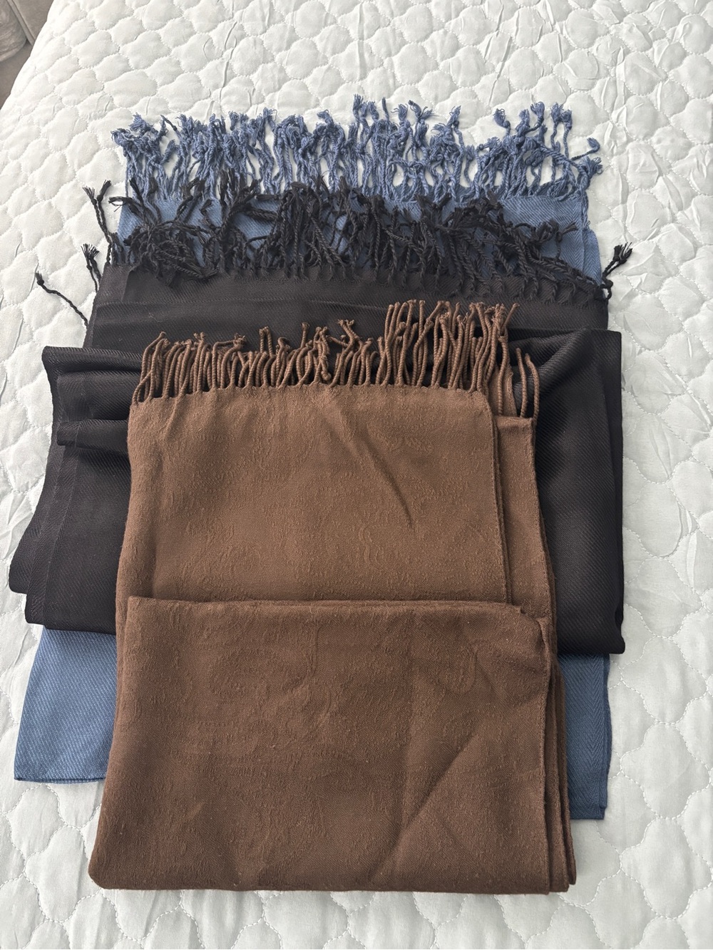 Pashmina’s Soft Black Brown and Blue Fringe  - used infrequently-